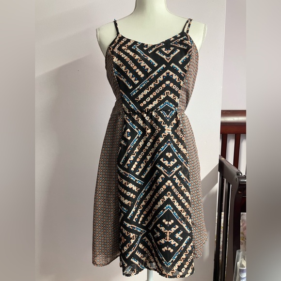 Xhilaration Women’s Dress, Size M, Spaghetti Straps, Aztec Print, Beige/Black - Picture 1 of 5